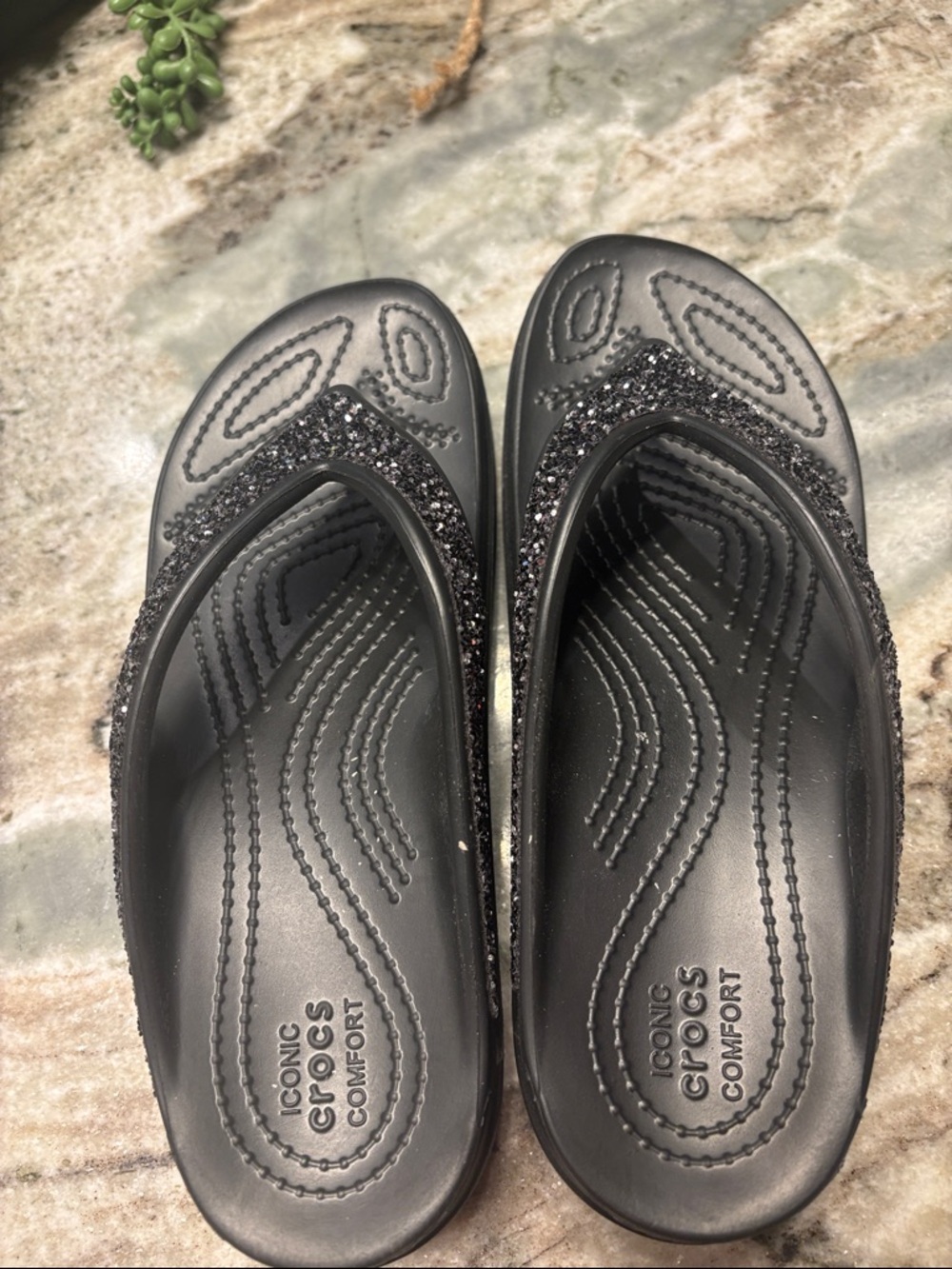 CROCS Women's Black Glitter Flip Sandals